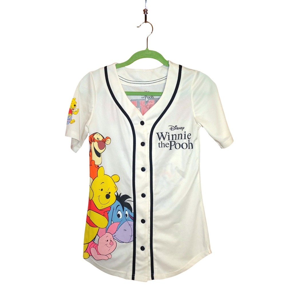 Disney Winnie the Pooh Baseball Jersey Womens Small White Hunny 66 - Very Good